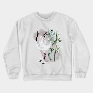 Crane and bamboo japanese painting Crewneck Sweatshirt